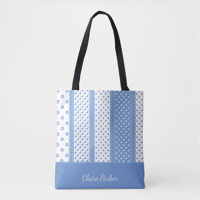 Tote Bag Coeurs tendance moderne bleu et blanc (Devant)