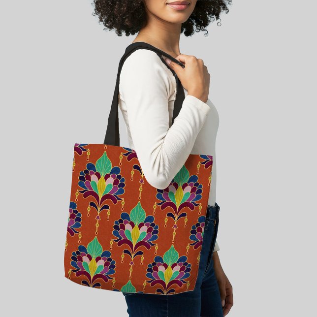 Tote Bag Cognac and Gold Art Deco Floral Ornament (Créateur téléchargé)