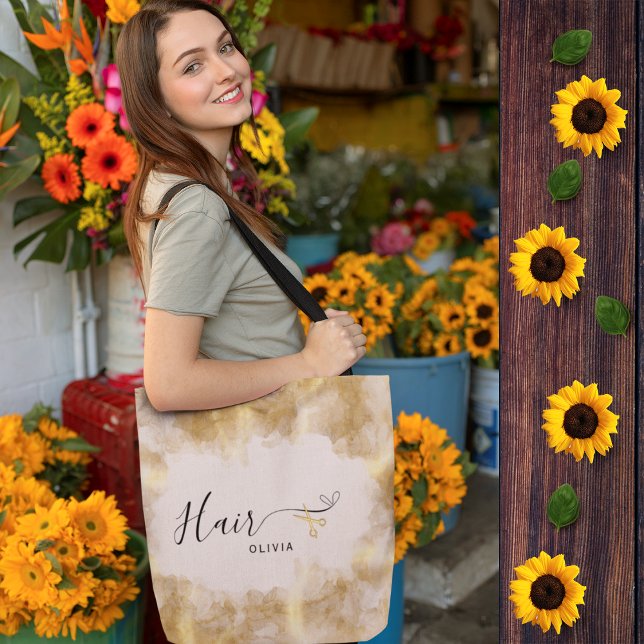 Tote Bag Coiffeur Élégant Ciseaux Dorés Coiffeuse Rose (Créateur téléchargé)