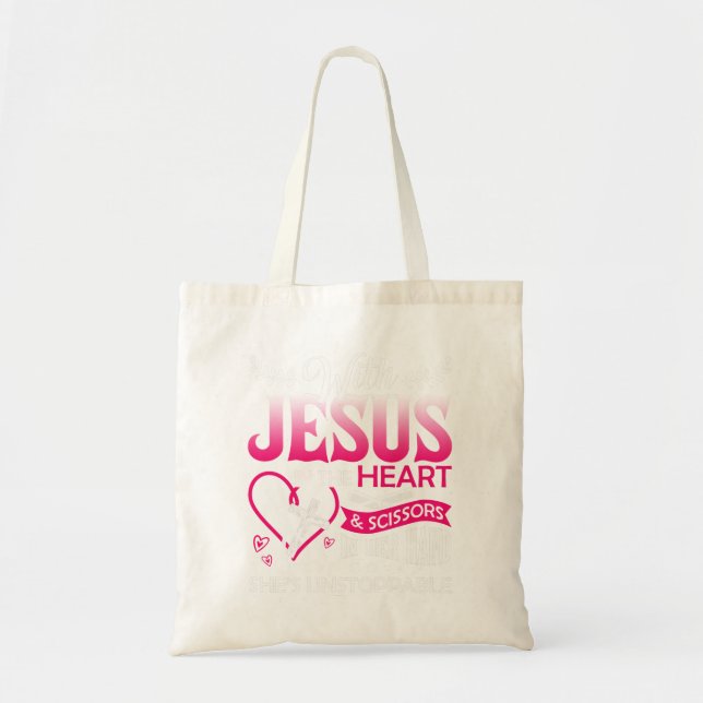 Tote Bag Coiffeur Jésus dans le ciseau de coeur Coeur coiff (Devant)