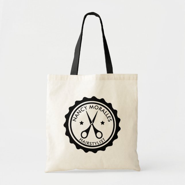 Tote Bag Coiffeur noir Ciseaux Badge Logo Design (Devant)