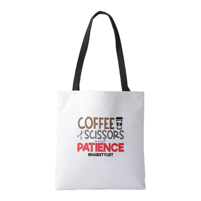 Tote Bag Coiffeurs Café, ciseaux et patience (Hairstylists Coffee, scissors and patience Tote Bag)