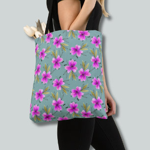 Tote Bag Col cravate vert poussiéreux floral lily rose aqua