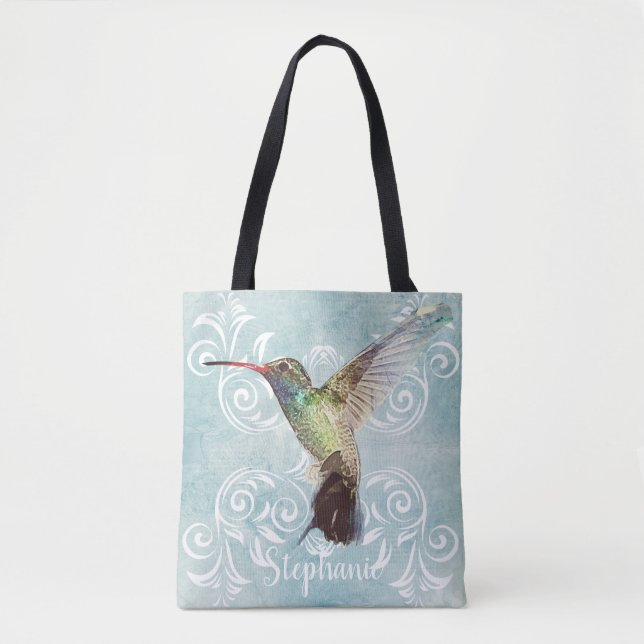 Tote Bag Colibri à l'Arrière - plan fleuri (Devant)