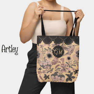 Tote Bag Colibri de l'Art nouveau rose vintage