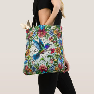 Tote Bag Colibri élégant avec effet de vitrail