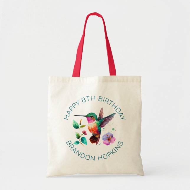 Tote Bag Colibri et fleurs aux couleurs vives (Devant)