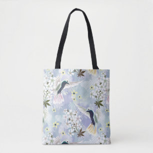 Tote Bag Colibri et fleurs blanches