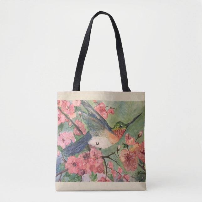 Tote Bag Colibri et fleurs fourre-tout (Devant)