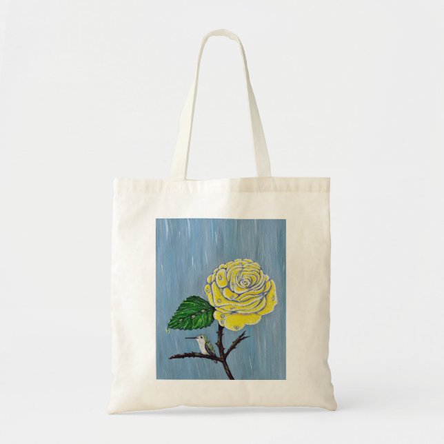 Tote Bag Colibri et Rose dans la peinture de pluie (Devant)