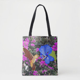 Tote Bag Colibri, Hibiscus Bleu & Bougainvillée