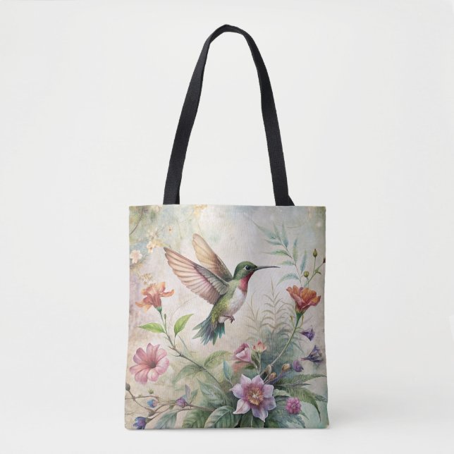 Tote Bag Colibri mignon sur les fleurs (Devant)