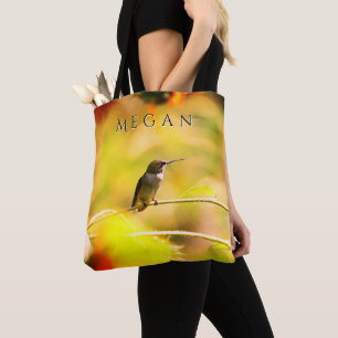 Tote Bag Colibri mignon sur tournesol Nom personnalisé