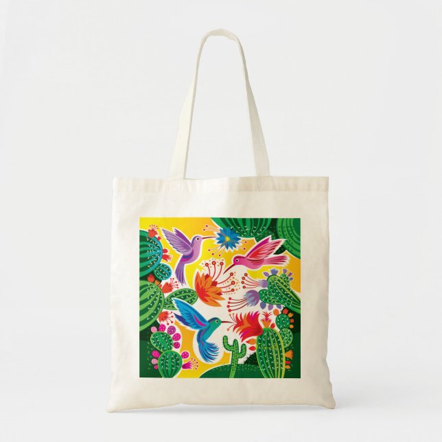 Tote Bag Colibris et cactus en fleurs (Devant)