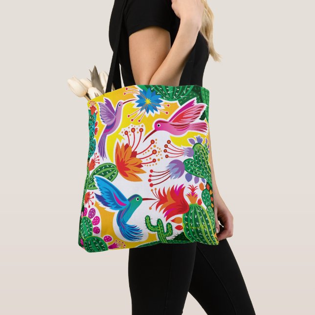 Tote Bag Colibris et cactus en fleurs (De près)