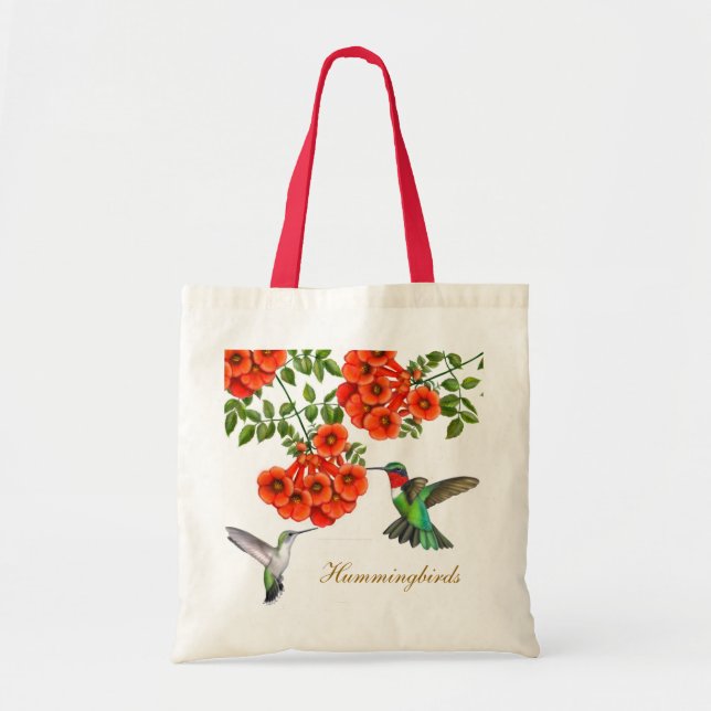 Tote Bag Colibris Throated rouges dans la vigne de plante (Devant)