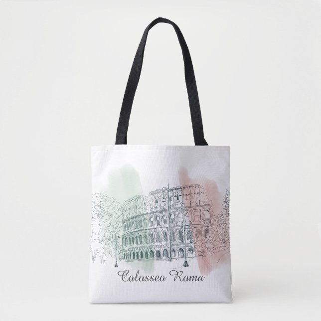 Tote Bag Colisée Romaine Italie Drapeau Couleur Croquis (Devant)