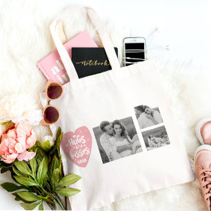 Tote Bag Collage Couple Photo & Hugs And Kisses PInk Heart
