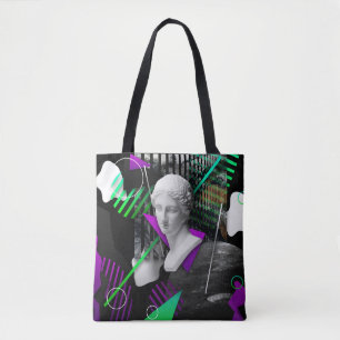 Tote Bag Collage d'art contemporain avec statue de tête en