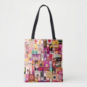 Tote Bag Collage d'art, illustration vintage musicale. Patc