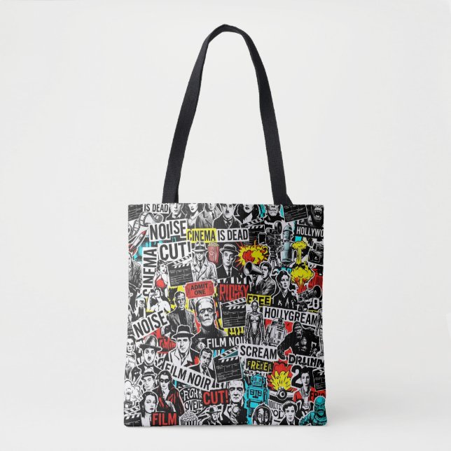 Tote Bag Collage d'autocollants de cinéma classique rétro - (Devant)