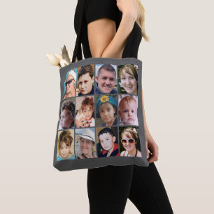 Tote Bag Collage de 24 photos gris