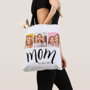 Tote Bag Collage de 3 photos Maman Est Cadeau Élégant et Pr