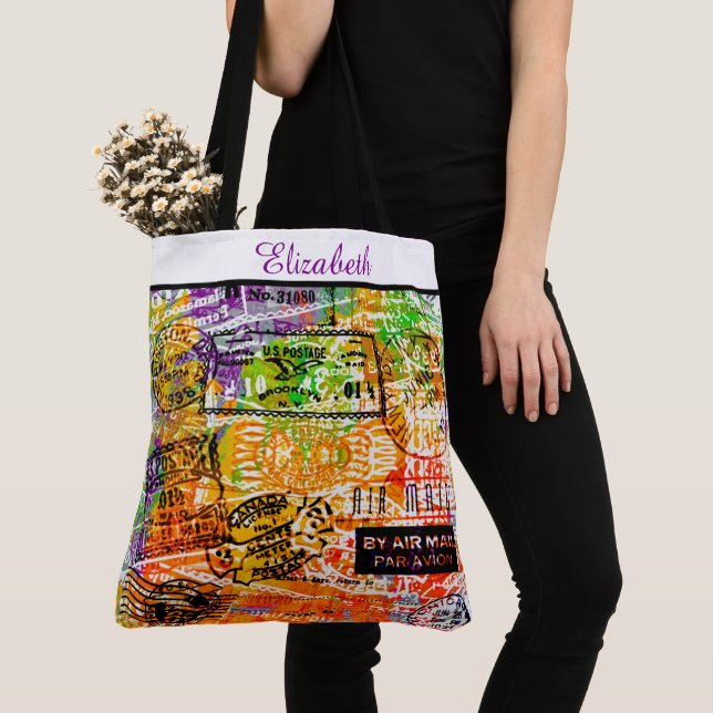 Tote Bag Collage de cachet personnalisé (De près)