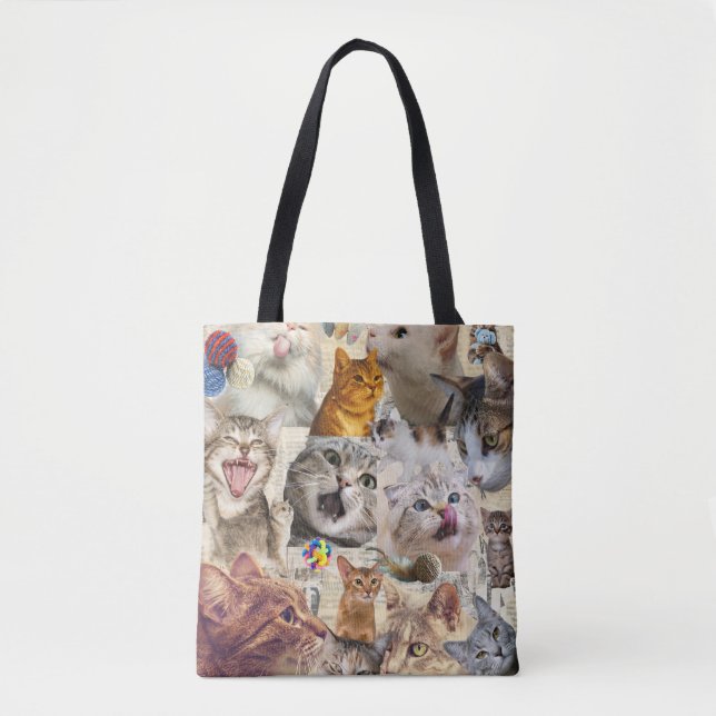 Tote Bag Collage de chats et de jouets (Devant)