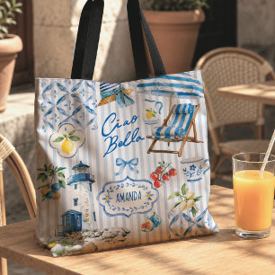 Tote Bag Collage de Citrus Majolique Turquoise Bleu Sicilie