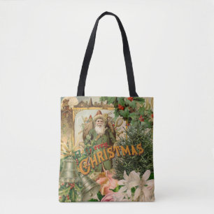 Tote Bag Collage de Noël Père Noël vert de l'ancien monde A