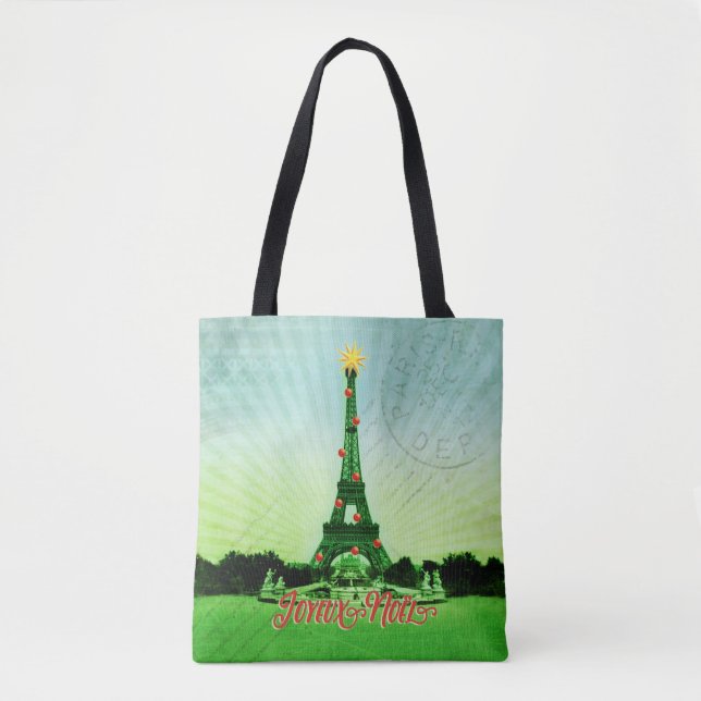 Tote Bag Collage de Noël Tour Eiffel (Devant)