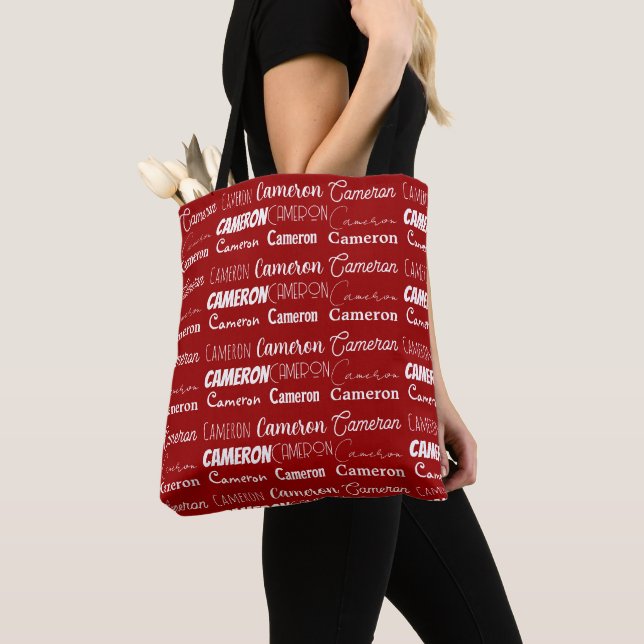 Tote Bag Collage de nom personnalisé rouge moderne (De près)