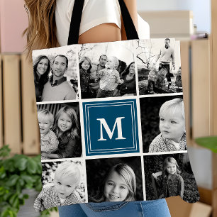 Tote Bag Collage de photos carré personnalisé avec monogram