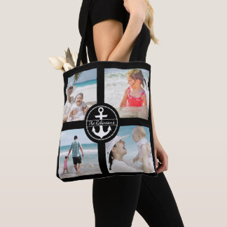 Tote Bag Collage de photos d'ancre personnalisé noir