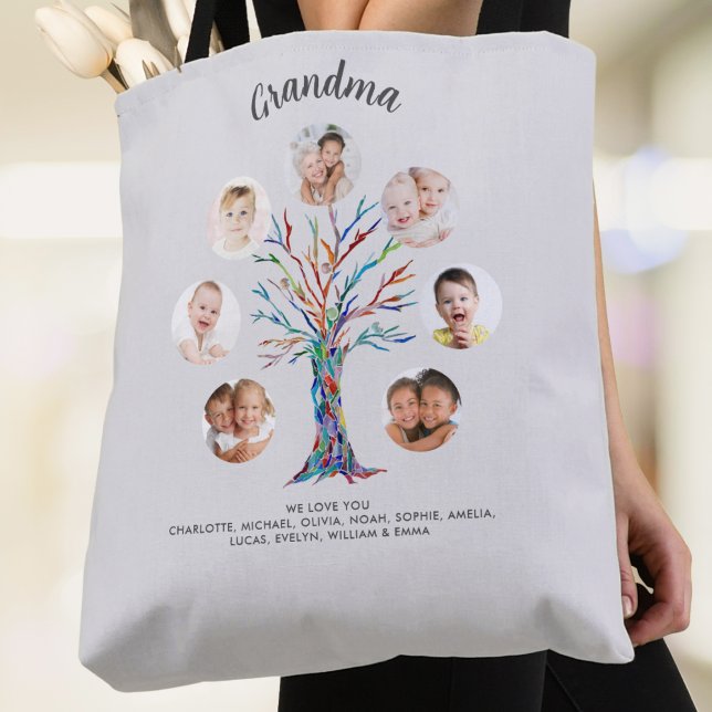 Tote Bag Collage de photos de grand-mère gris (Créateur téléchargé)