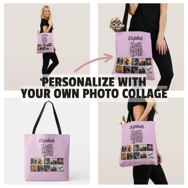 Tote Bag Collage de photos Nom Meilleure Maman Cadeau Migno (Name Photo Collage Best Mom Ever Cute Keepsake Tote Bag
)