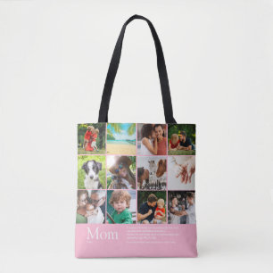 Tote Bag Collage de photos rose Définition de maman Citatio