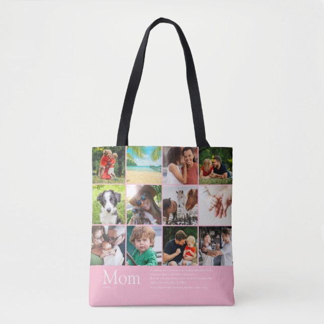Tote Bag Collage de photos rose Définition de maman Citatio (Devant)