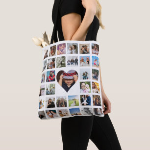 Tote Bag Collage de photos Unique Personnalisé 33 Coeur pho