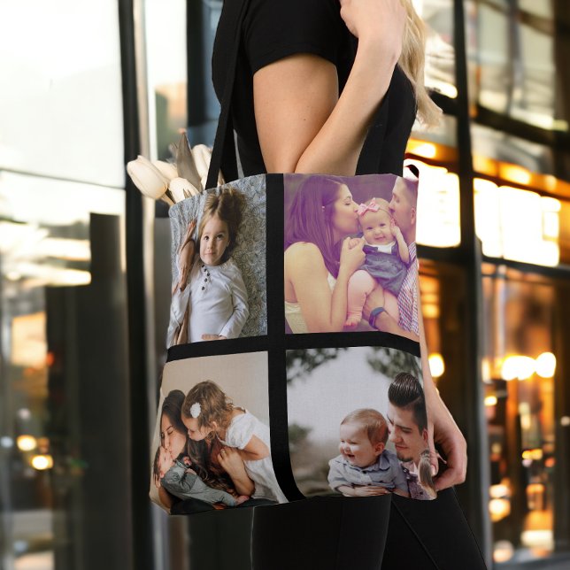 Tote Bag Collage de photos Unique Personnalisé 8 Photos (Photo Collage Unique Personalized 8 Photos Tote Bag from Ricaso. Make your own photo gift ideas)