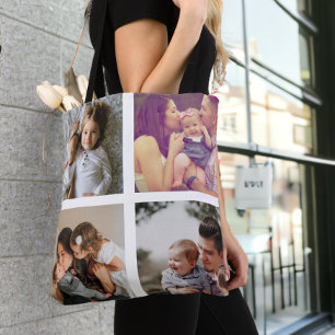 Tote Bag Collage de photos Unique Personnalisé 8 Photos