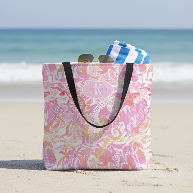 Tote Bag Collage de plage nautique rose chaud ID840 (Créateur téléchargé)