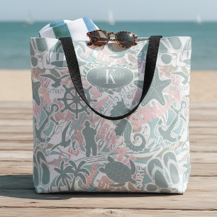 Tote Bag Collage de plage nautique Sage ID840