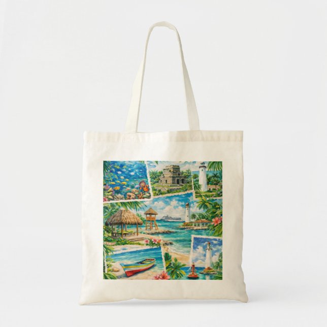 Tote Bag Collage de plage tropicale de Cozumel (Devant)