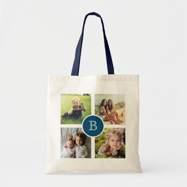 Tote Bag Collage de quatre photos avec initial, personnalis (Devant)