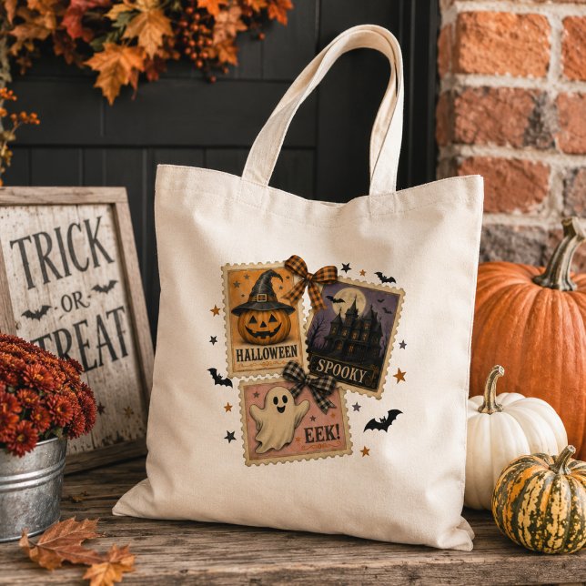 Tote Bag Collage de timbres-poste vintage Halloween (Créateur téléchargé)