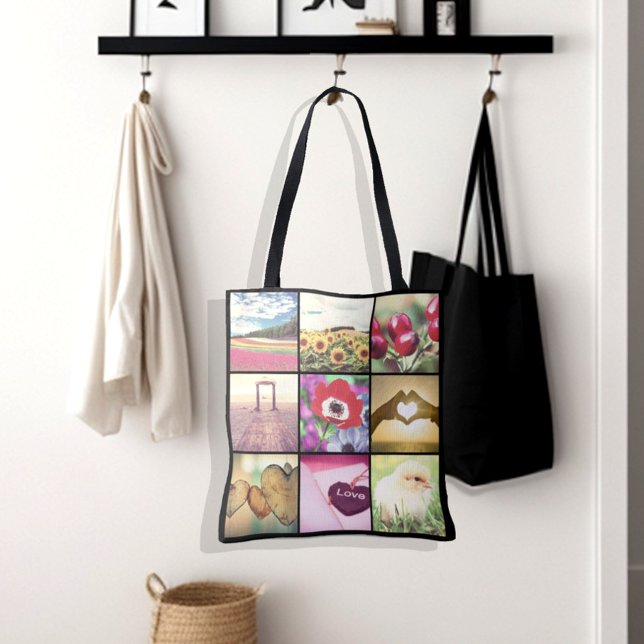 Tote Bag Collage d'images instagram personnalisées (Photo grid mosaic tote bag)