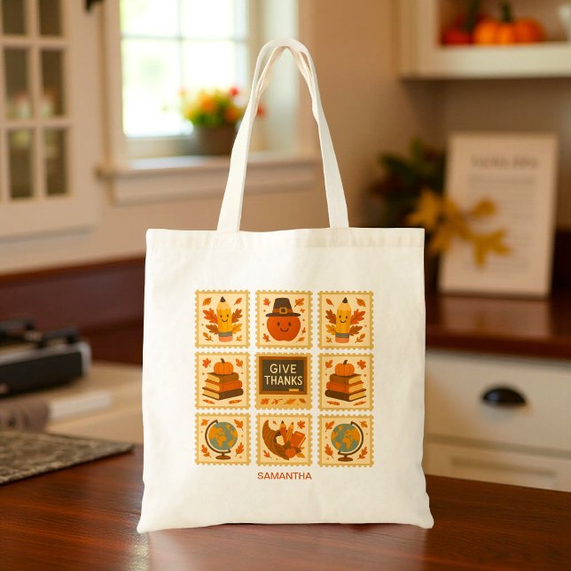 Tote Bag Collage du timbre de l'enseignant de Thanksgiving  (Créateur téléchargé)