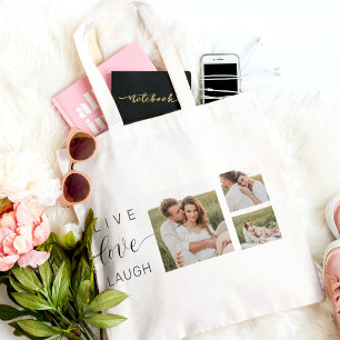 Tote Bag Collage moderne Couple Photo & Love You Beauté Cad